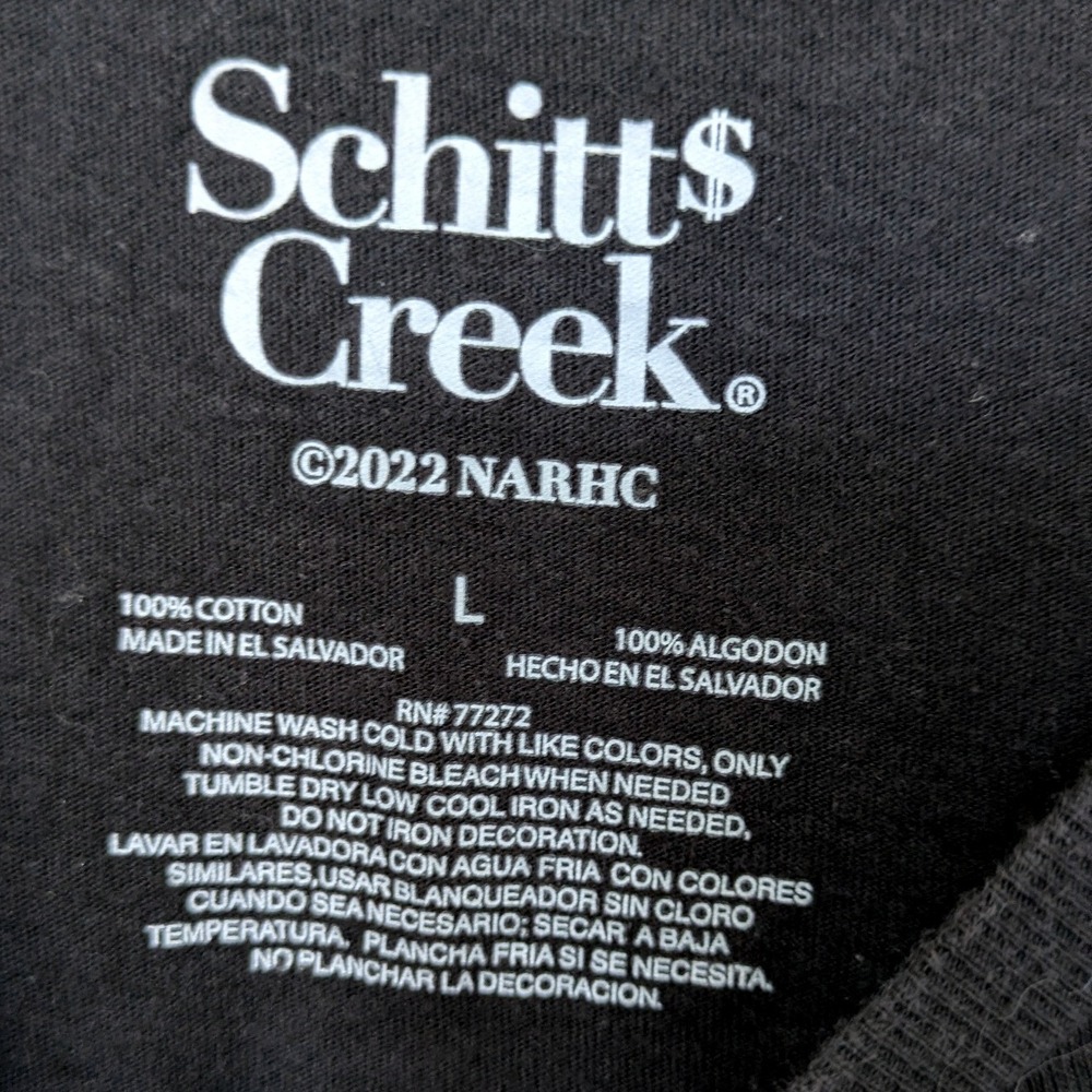 Schitt's Creek Rose Apothecary Graphic Tee Sz L Black Short Sleeve Cotton Shirt - Picture 2 of 4